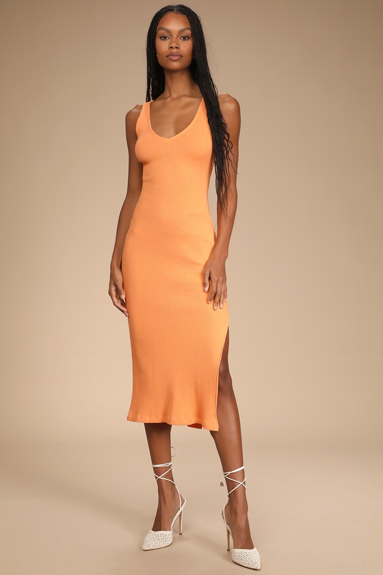 Light Orange Knit Dress - Knit Bodycon ...